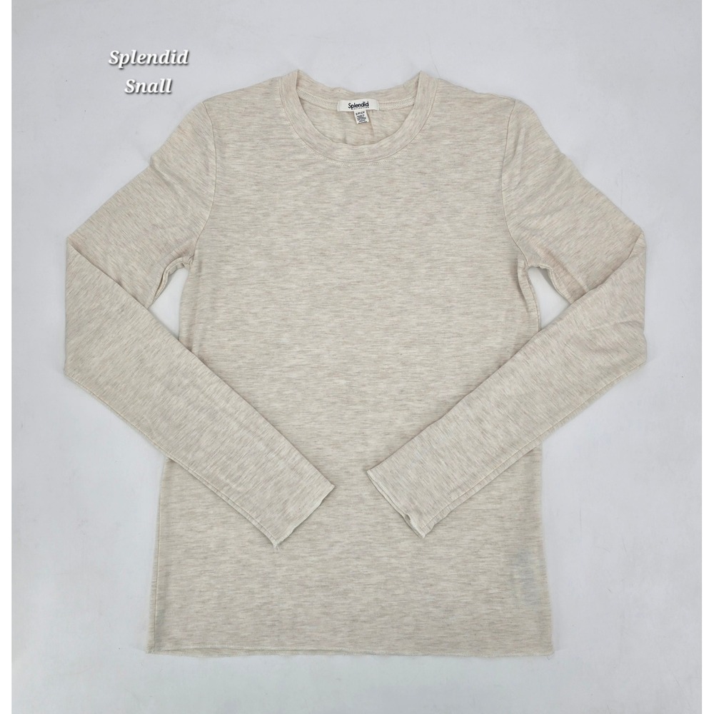 Splendid Collection Bamboo Long Sleeve Crew Neck Top S Soft Beige